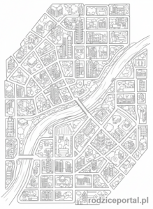 Kolorowanka Mapa Miasta - Mapa miasta z ulicami i budynkami