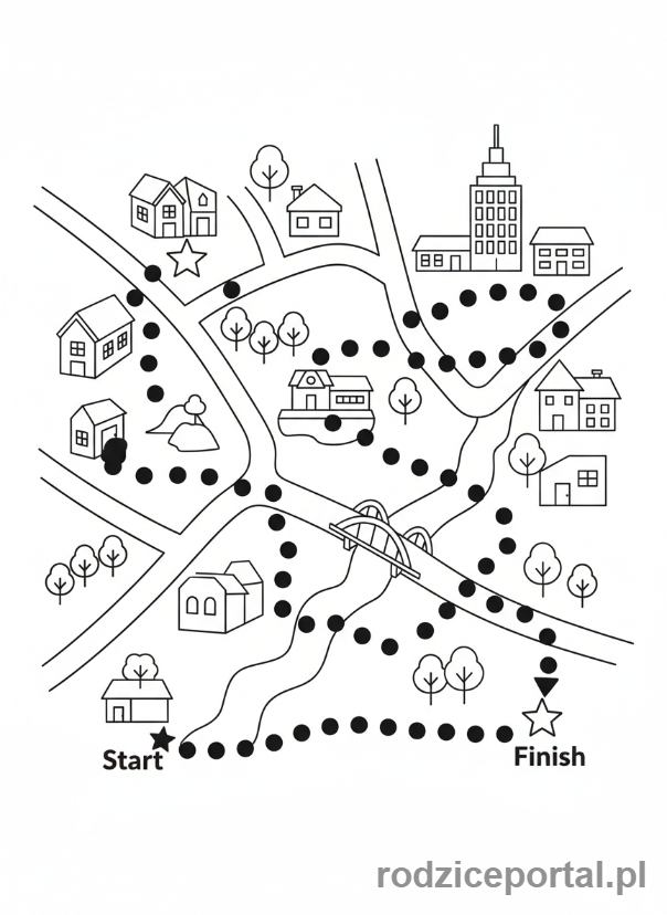 Kolorowanka Mapa Miasta - Mapa miasta ze ścieżką do pokolorowania