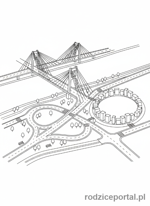 Kolorowanka Mapa Miasta - Mapa z detalami infrastruktury