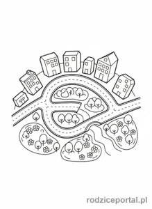 Kolorowanka Mapa Miasta - Uproszczona mapa miasta dla dzieci