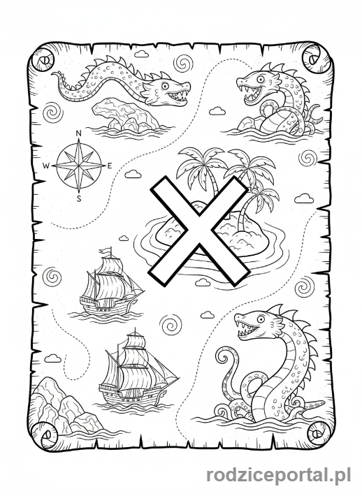 Kolorowanka Mapy - Stara mapa skarbów