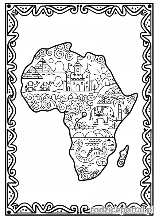 Kolorowanka Mapy - Stylizowana mapa kontynentu