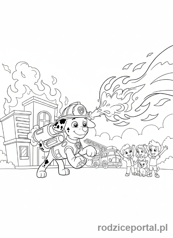 Kolorowanka Marshall - Marshall gasi pożar wodą