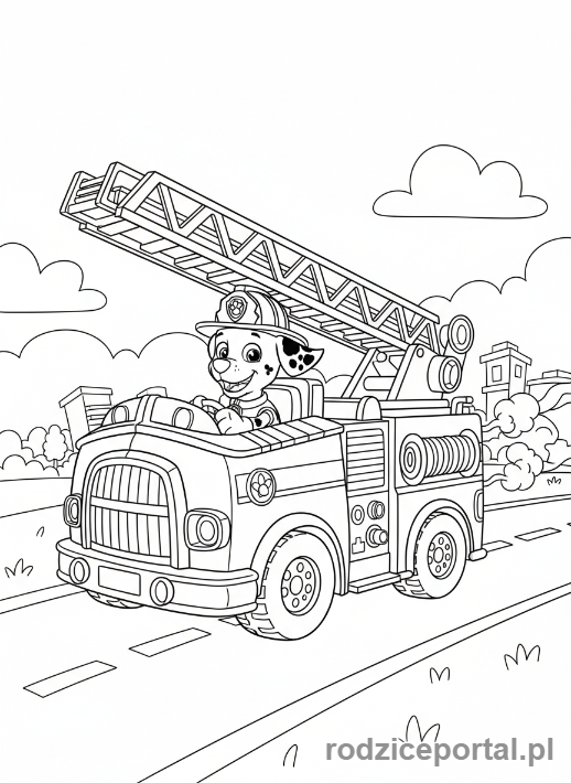 Kolorowanka Marshall - Marshall prowadzący wóz strażacki