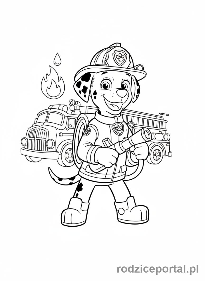 Kolorowanka Marshall - Marshall strażak w pełnym rynsztunku