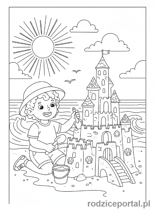Kolorowanka Marzenia Dzieci - Dziecko budujące zamek z piasku