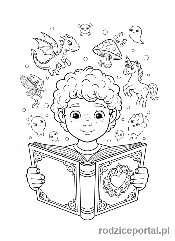 Kolorowanka Marzenia Dzieci - Dziecko czytające magiczną książkę