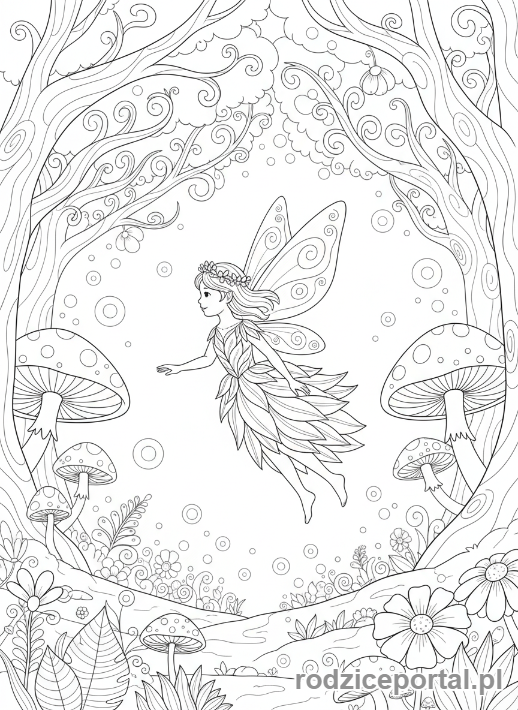 Kolorowanka Marzenia Dzieci - Dziecko wróżka w lesie