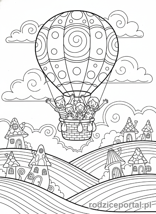 Kolorowanka Marzenia - Przygoda balonem na ogrzane powietrze