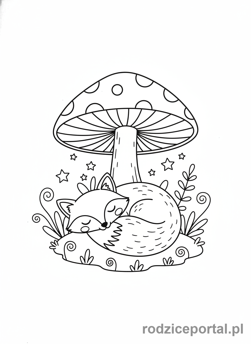 Kolorowanka Marzenia - Śpiący lisek w lesie