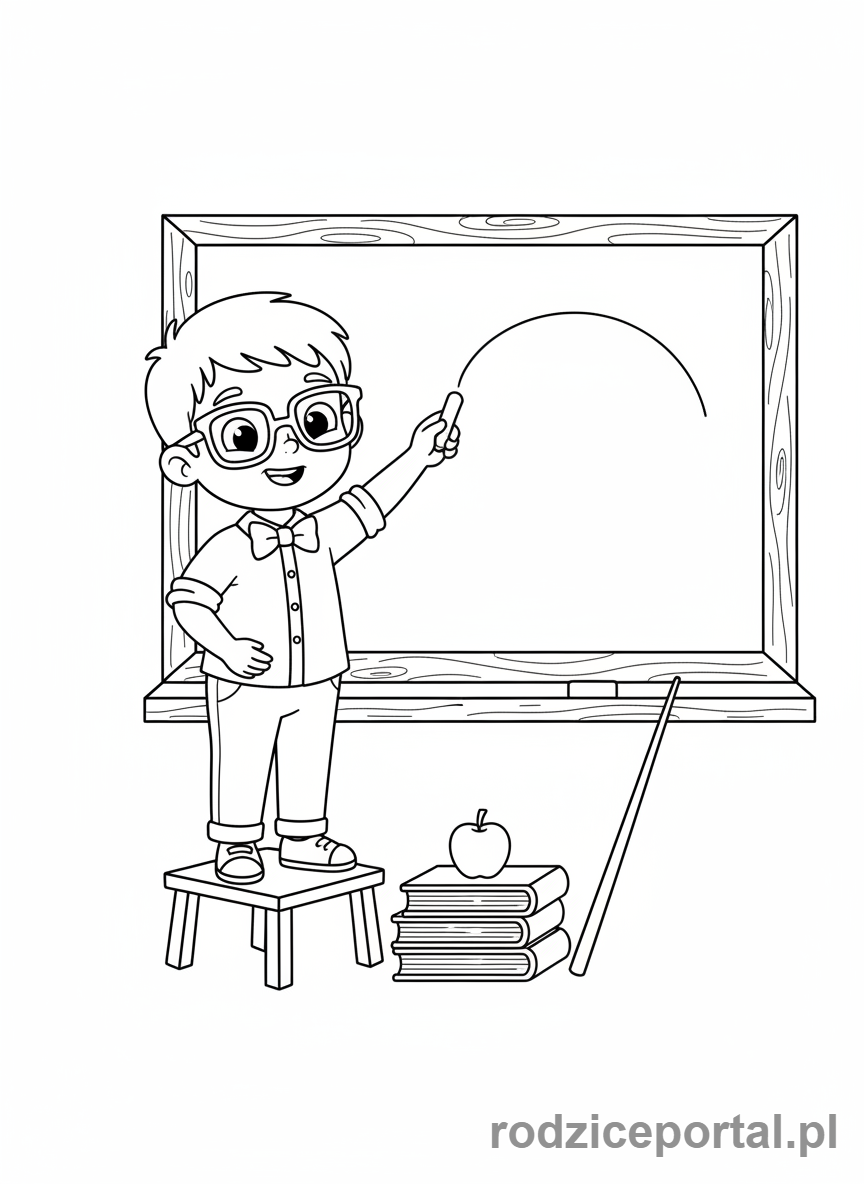 Kolorowanka Marzenia Zawodowe - Dziecko nauczyciel przy tablicy