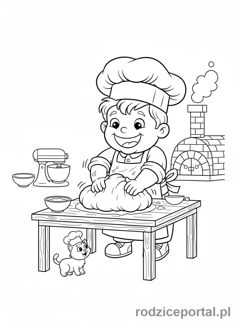 Kolorowanka Marzenia Zawodowe - Mały piekarz z ciastem