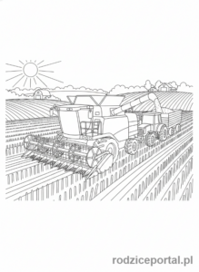 Kolorowanka Maszyny - Kombajn zbożowy na polu