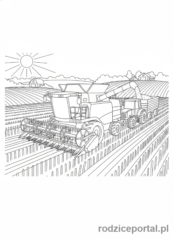 Kolorowanka Maszyny - Kombajn zbożowy na polu