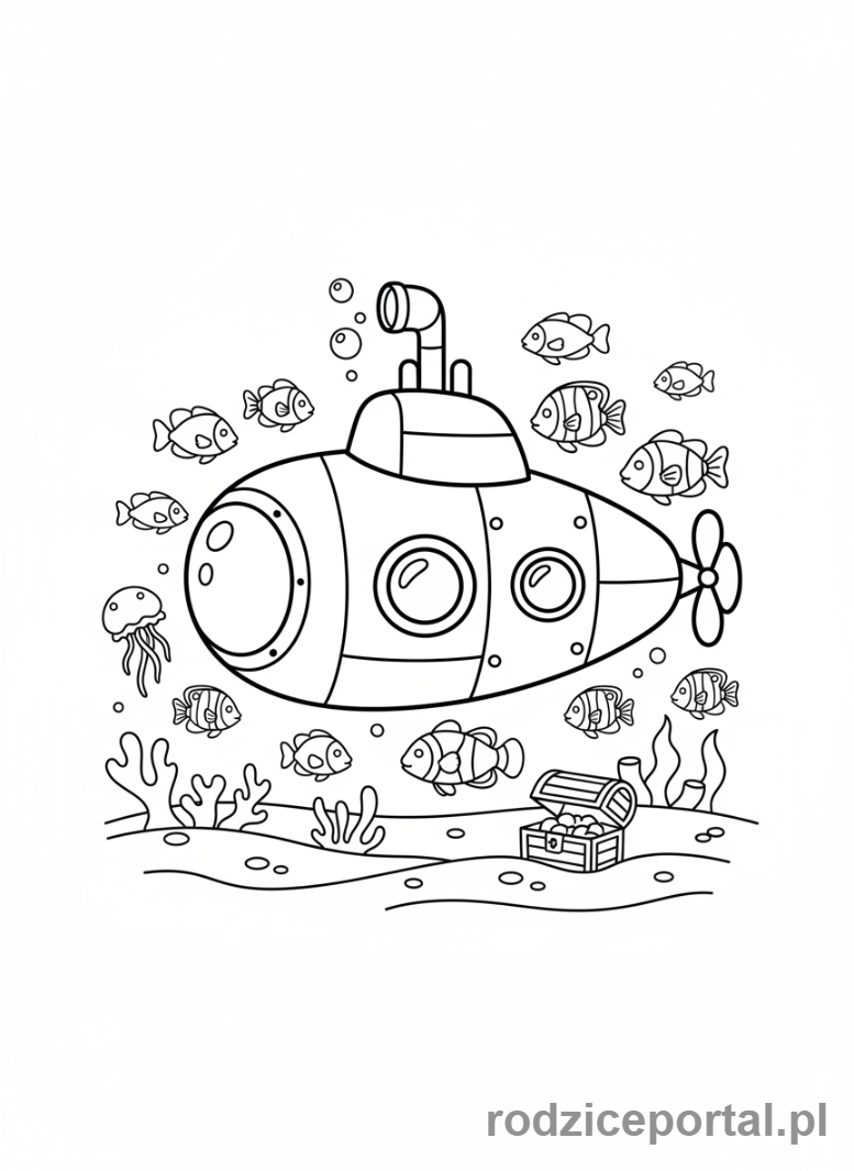 Kolorowanka Maszyny - Łódź podwodna pod wodą