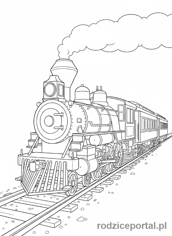 Kolorowanka Maszyny - Stara lokomotywa parowa na torach