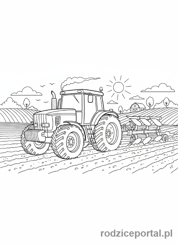 Kolorowanka Maszyny - Traktor orzący pole