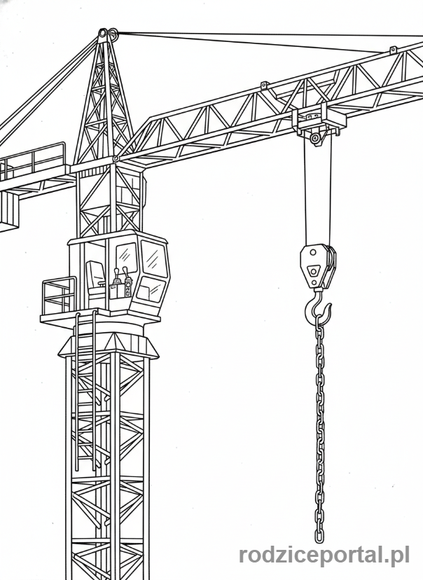 Kolorowanka Maszyny - Wysoki dźwig budowlany