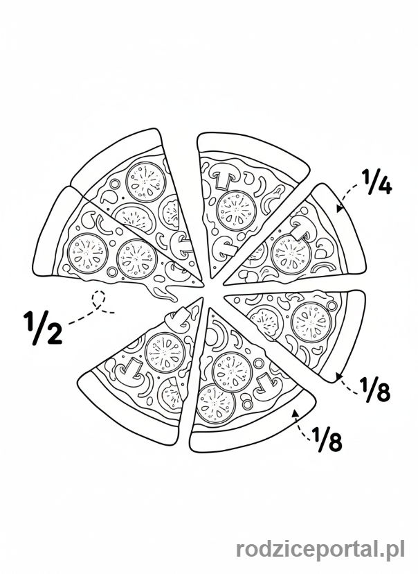 Kolorowanka Matematyczne - Pizza ułamkowa