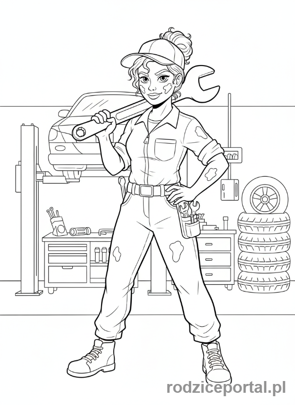 Kolorowanka Mechanik - Mechaniczka z kluczem
