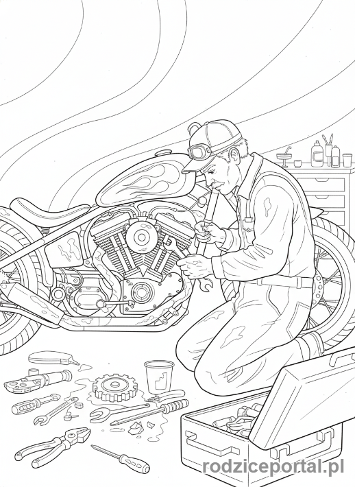 Kolorowanka Mechanik - Mechanik motocyklowy
