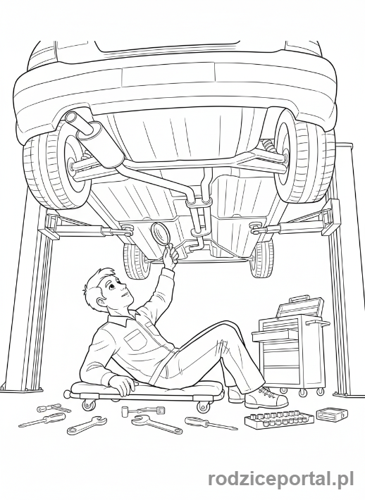 Kolorowanka Mechanik - Mechanik pod autem