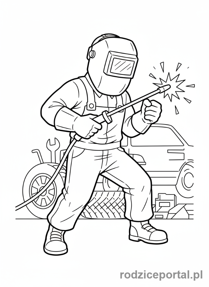 Kolorowanka Mechanik - Mechanik spawa