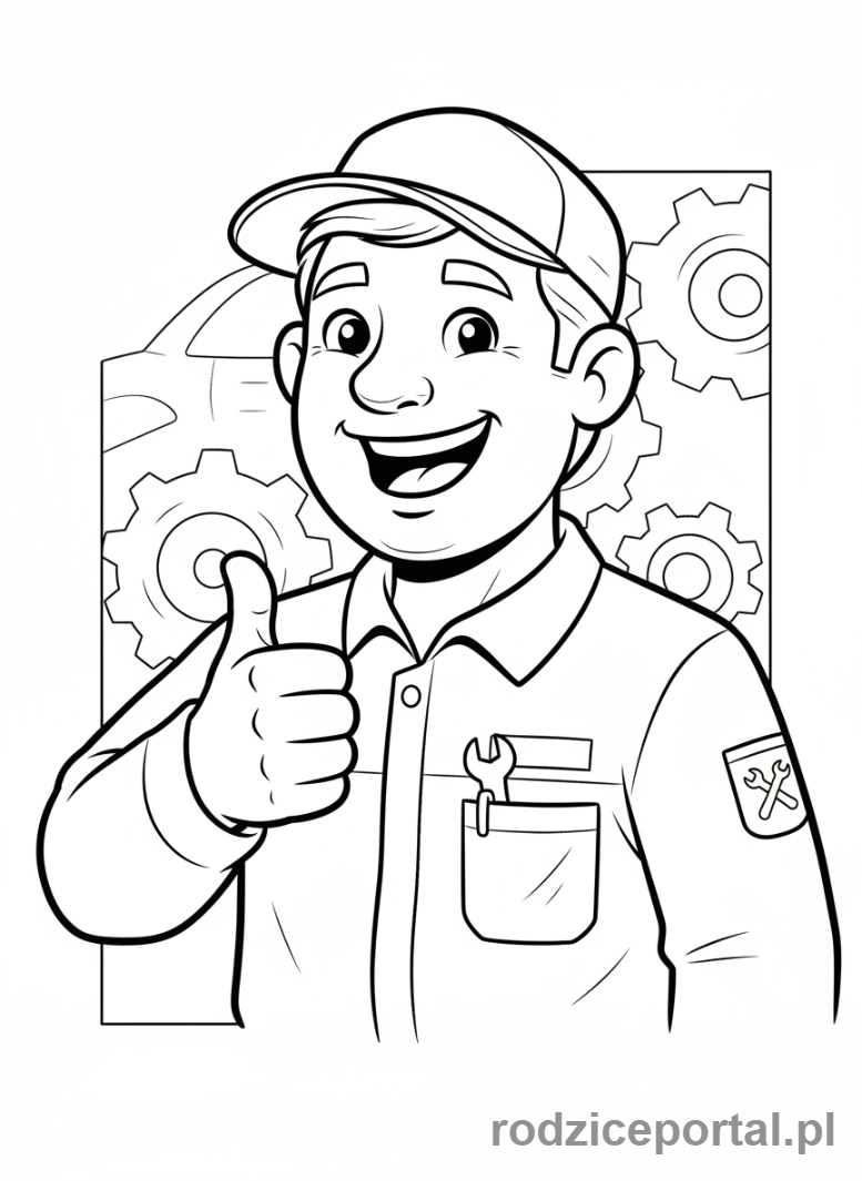 Kolorowanka Mechanik - Szczęśliwy mechanik kciuk w górę
