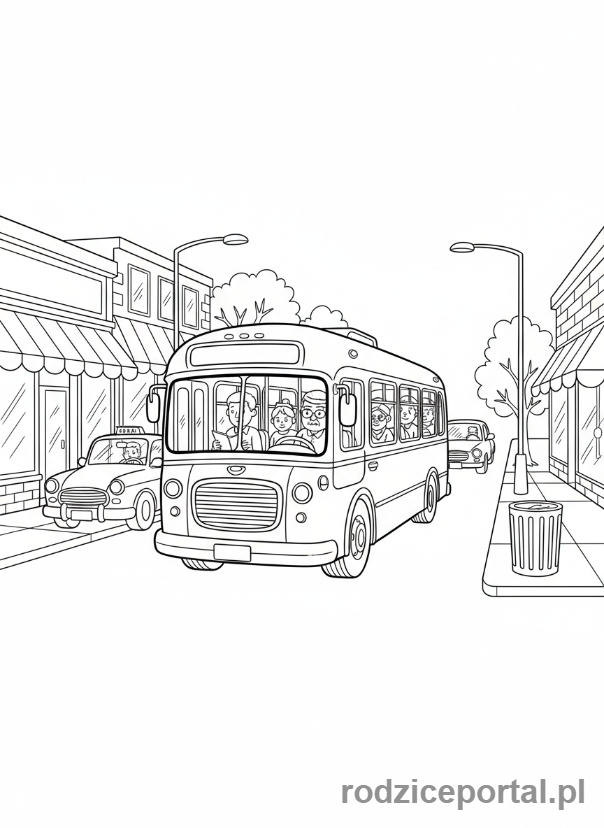 Kolorowanka Miasto - Autobus miejski na ulicy