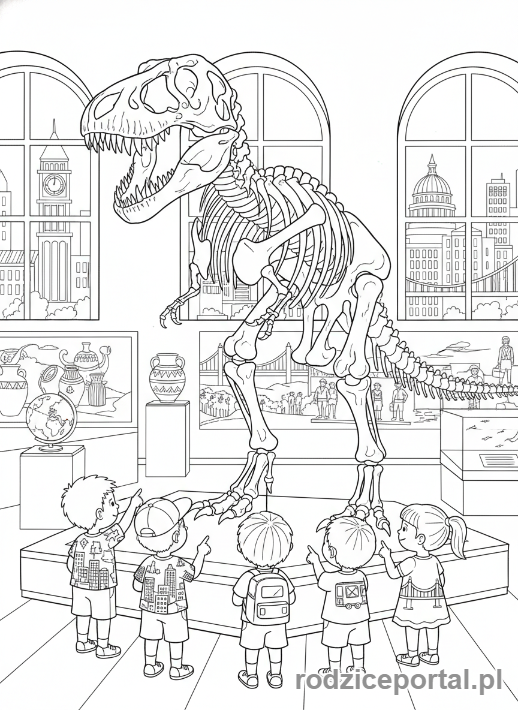 Kolorowanka Miasto Edukacyjne - Dzieci w muzeum