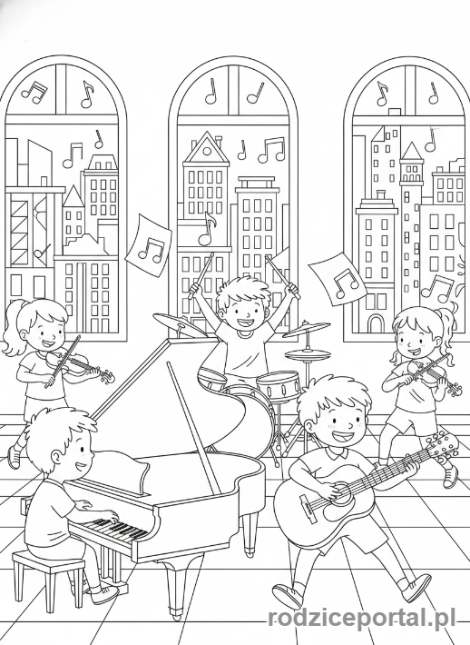Kolorowanka Miasto Edukacyjne - Lekcja muzyki
