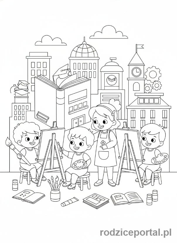 Kolorowanka Miasto Edukacyjne - Lekcja plastyki