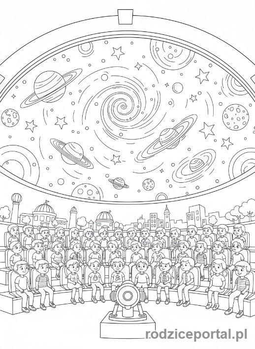Kolorowanka Miasto Edukacyjne - Planetarium i gwiazdy