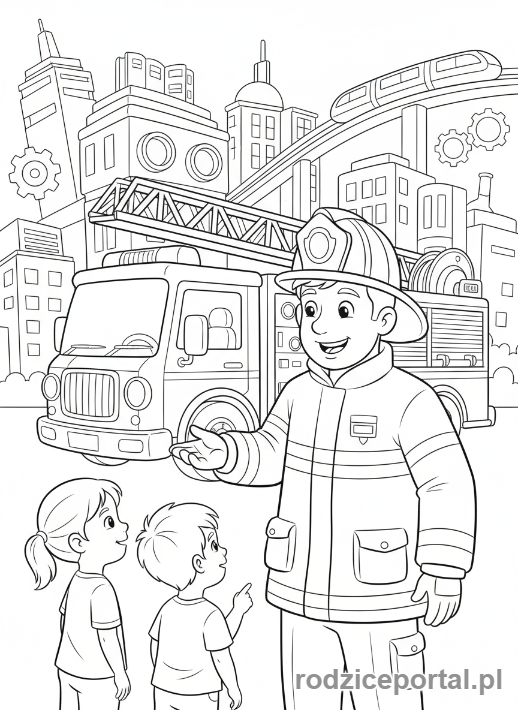 Kolorowanka Miasto Edukacyjne - Straż pożarna wizyta