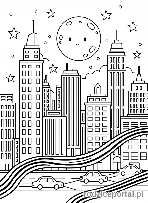 Kolorowanka Miasto - Miasto nocą ze światłami