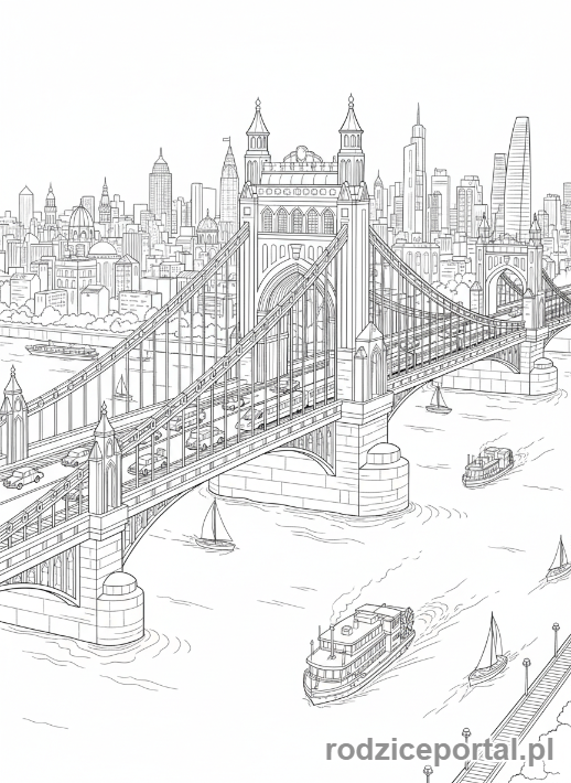 Kolorowanka Miasto - Most nad rzeką w mieście
