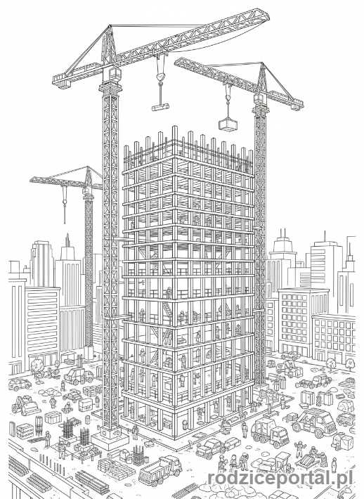 Kolorowanka Miasto - Plac budowy wieżowca