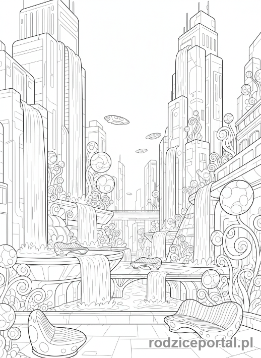 Kolorowanka Miasto Przyszłości - Ogrod miejski przyszlosci