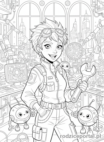 Kolorowanka Miasto Przyszłości - Wynalazca w laboratorium