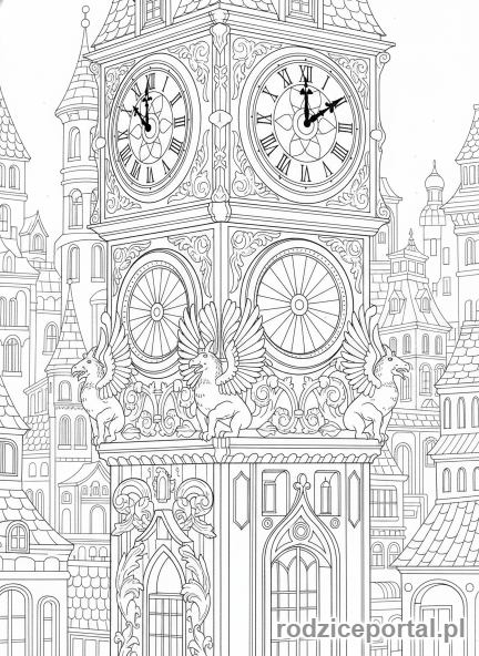 Kolorowanka Miasto - Słynny zegar miejski