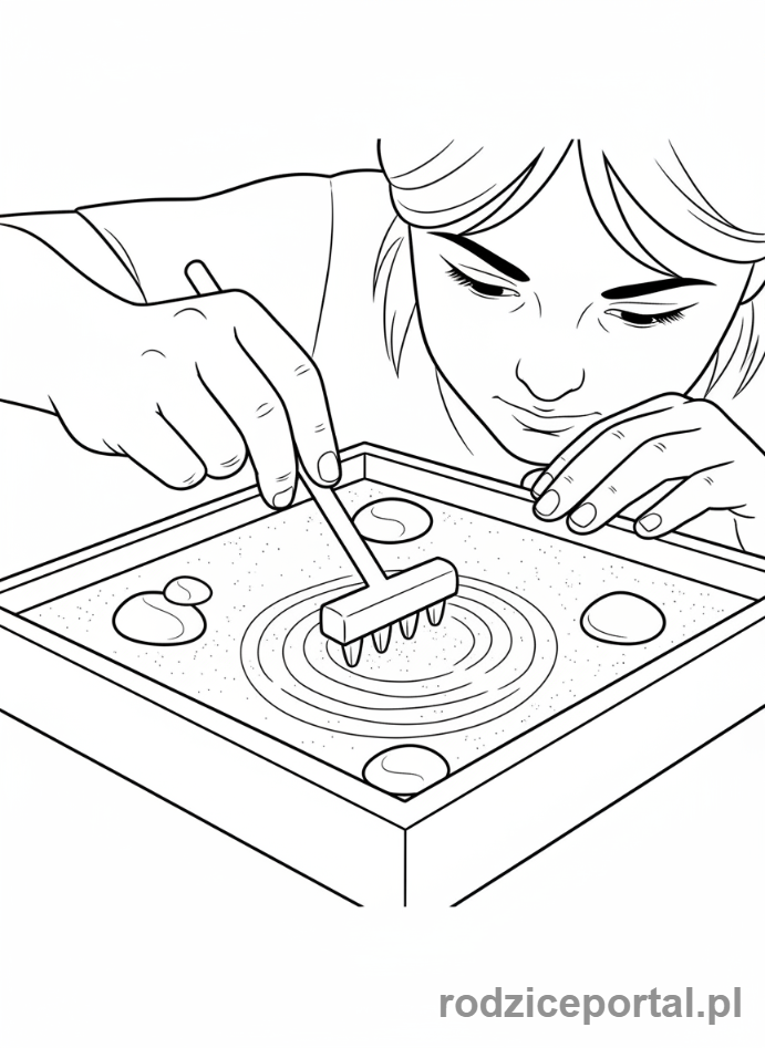 Kolorowanka Mindfulness Ćwiczenia - Grabienie ogrodu zen