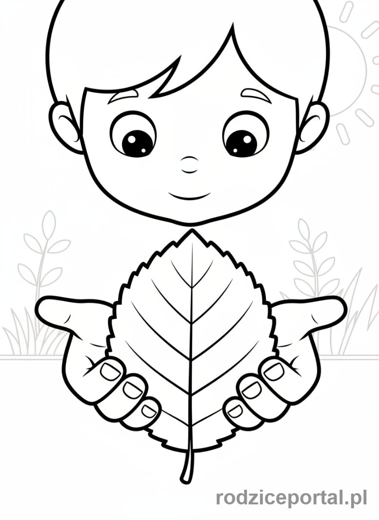 Kolorowanka Mindfulness Dla Dzieci - Dziecko obserwujące liść z bliska
