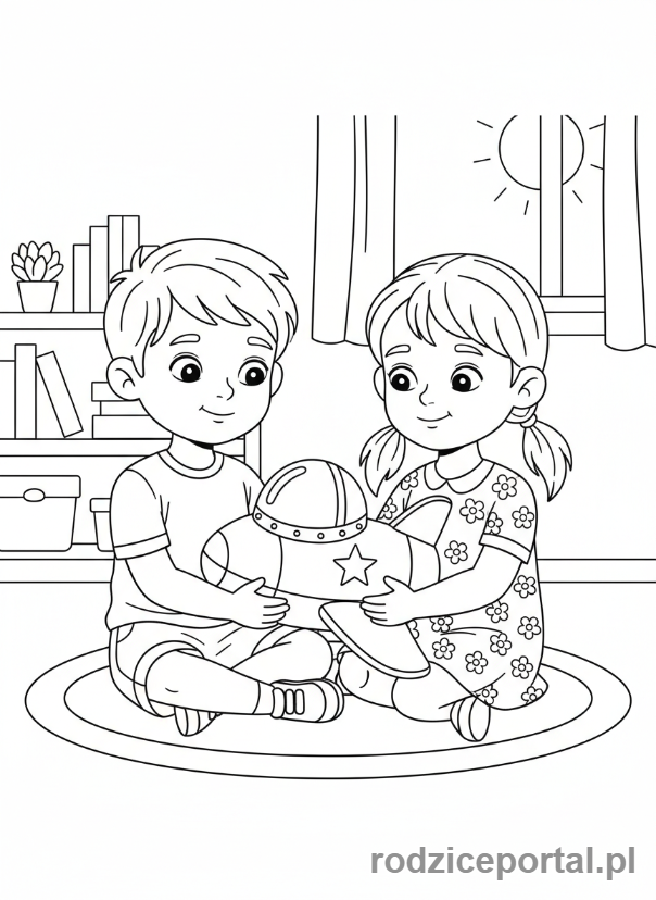 Kolorowanka Mindfulness Dla Dzieci - Dziecko spokojnie dzielące się zabawką