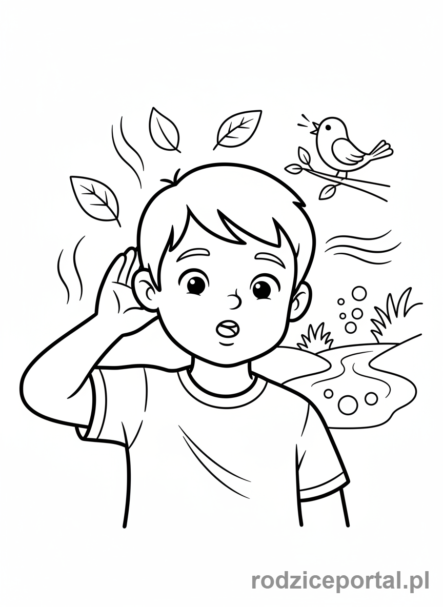 Kolorowanka Mindfulness Dla Dzieci - Dziecko wsłuchujące się w dźwięki
