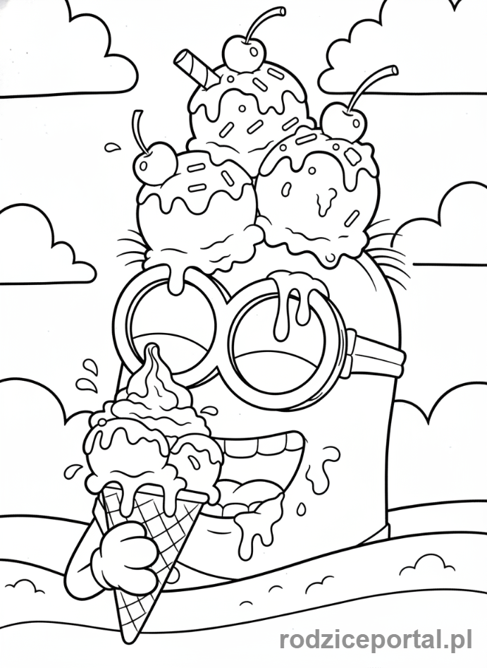 Kolorowanka Minionki - Minion jedzący lody