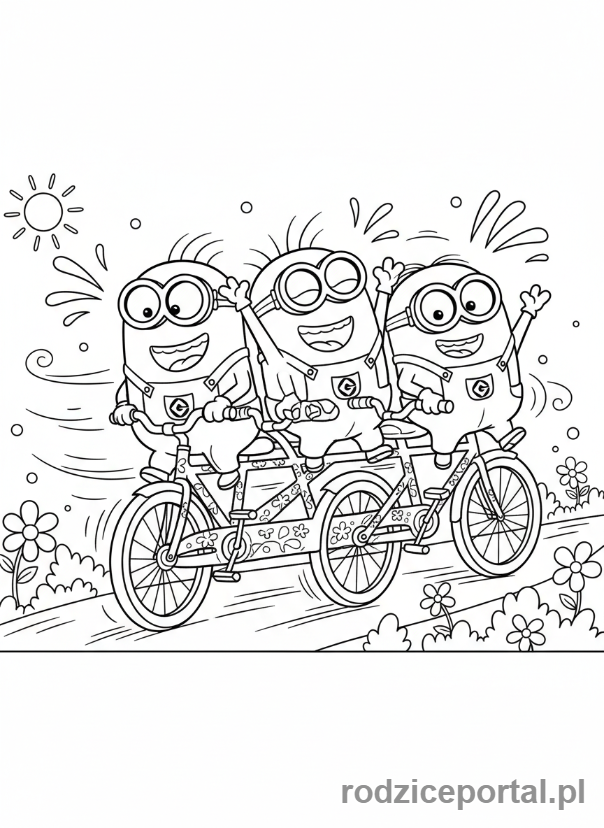 Kolorowanka Minionki - Miniony na rowerze