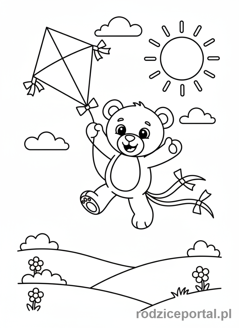 Kolorowanka Miś - Miś latawiec