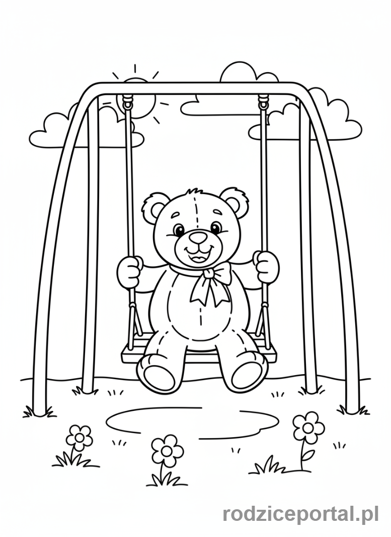 Kolorowanka Miś - Miś na huśtawce
