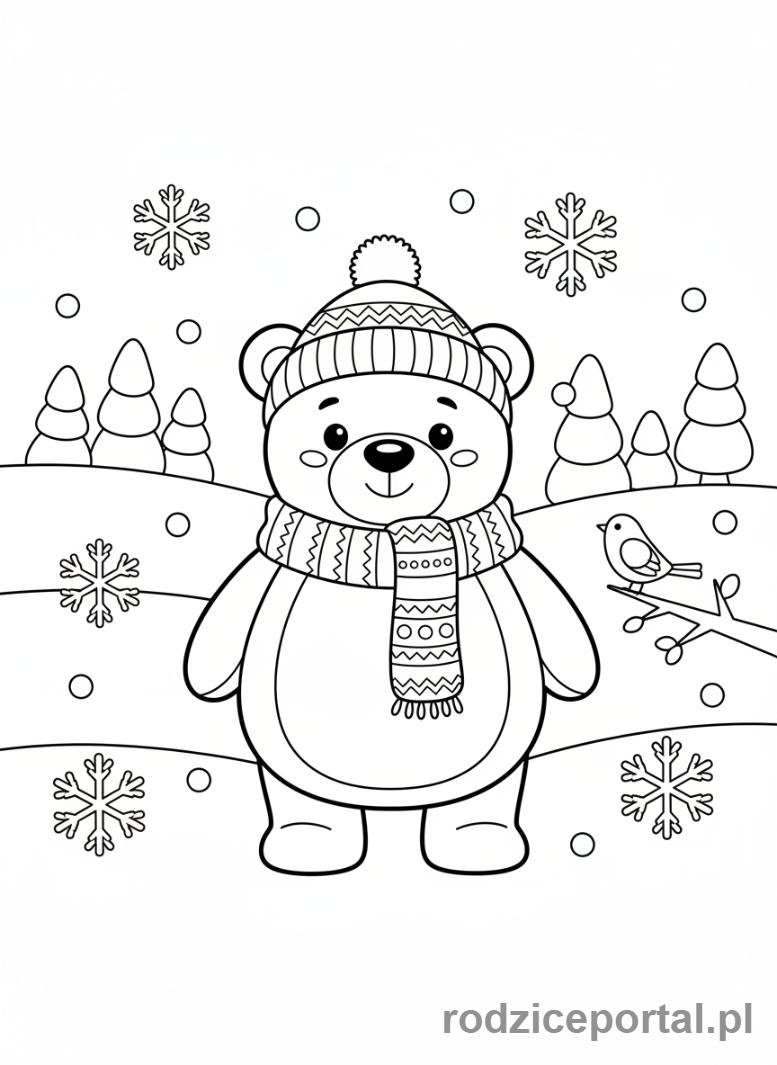 Kolorowanka Miś - Miś zimowy