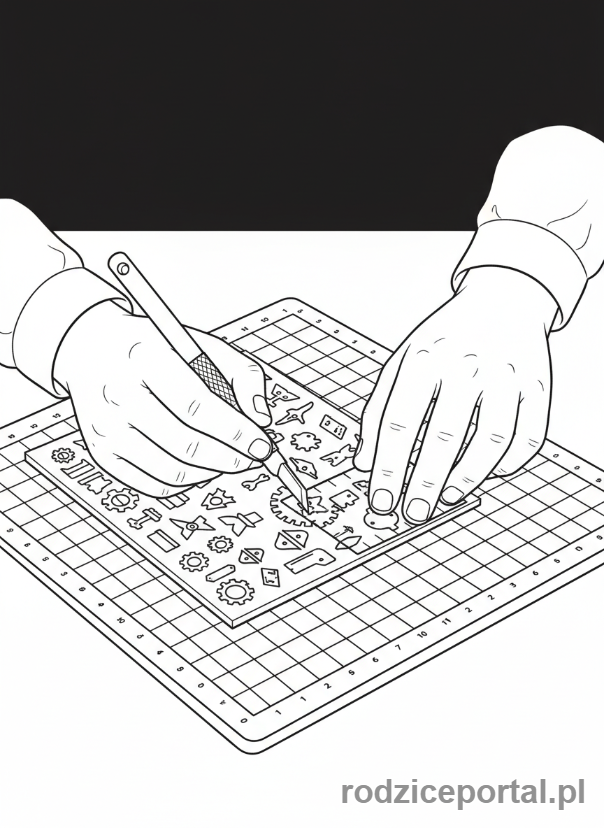 Kolorowanka Modelarz - Dłonie wycinające elementy modelu